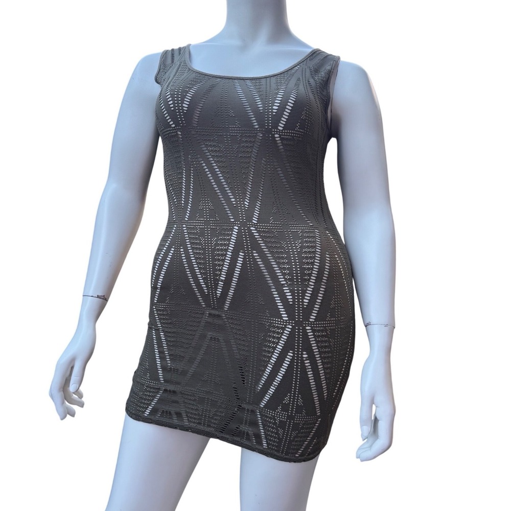 TEMT Mesh Y2K Tank Top Or Dress Army Green Open Knit Boho Goth Grunge Large